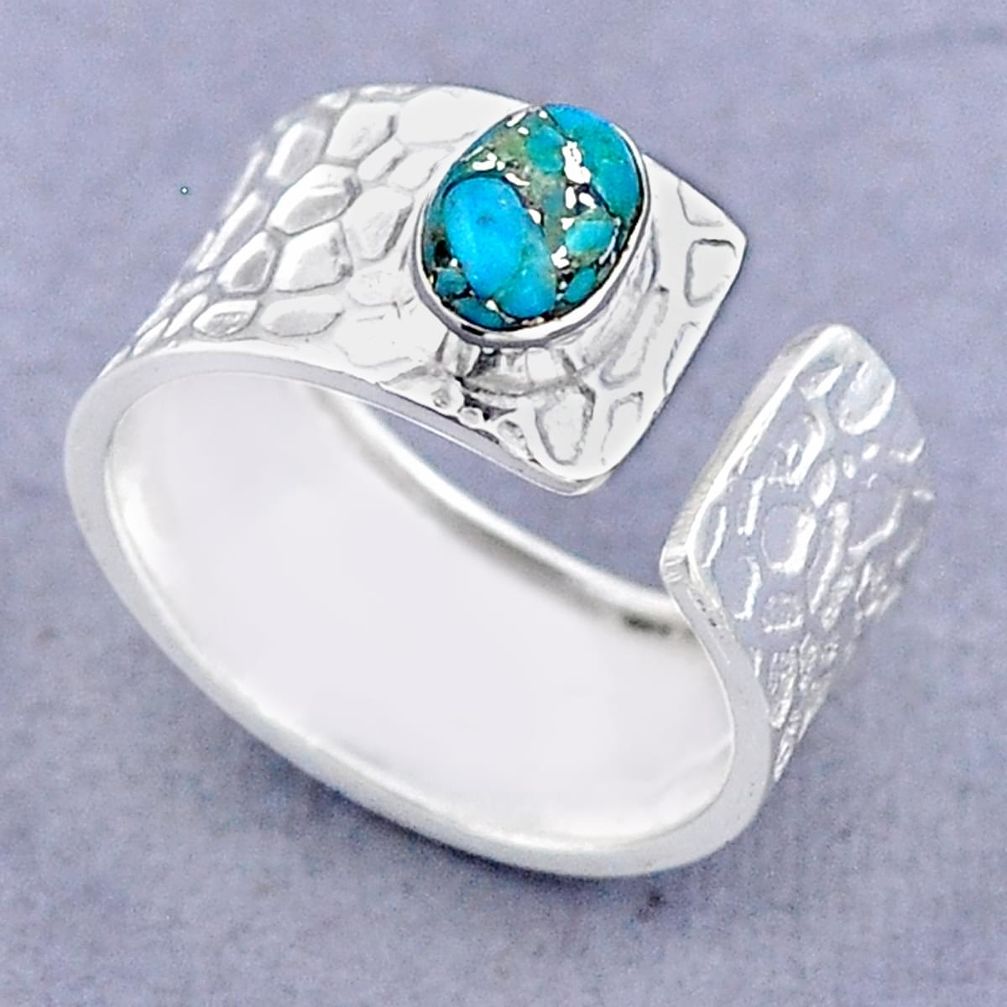 925 silver 1.39cts solitaire copper turquoise adjustable ring size 7.5 t47434