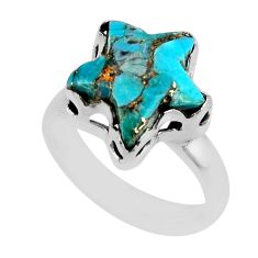 925 silver 6.84cts solitaire copper turquoise star fish ring size 7.5 y54970