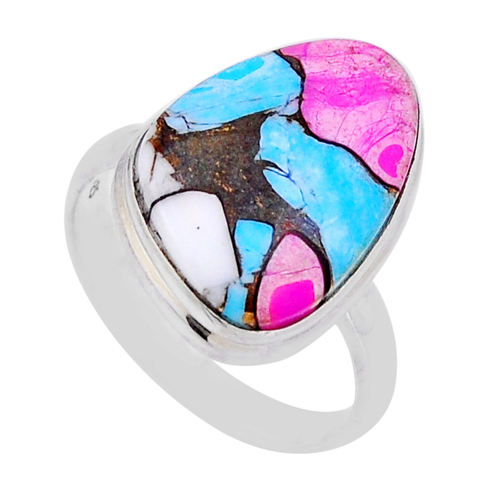925 silver 12.41cts solitaire cotton candy turquoise fancy ring size 10.5 n54380
