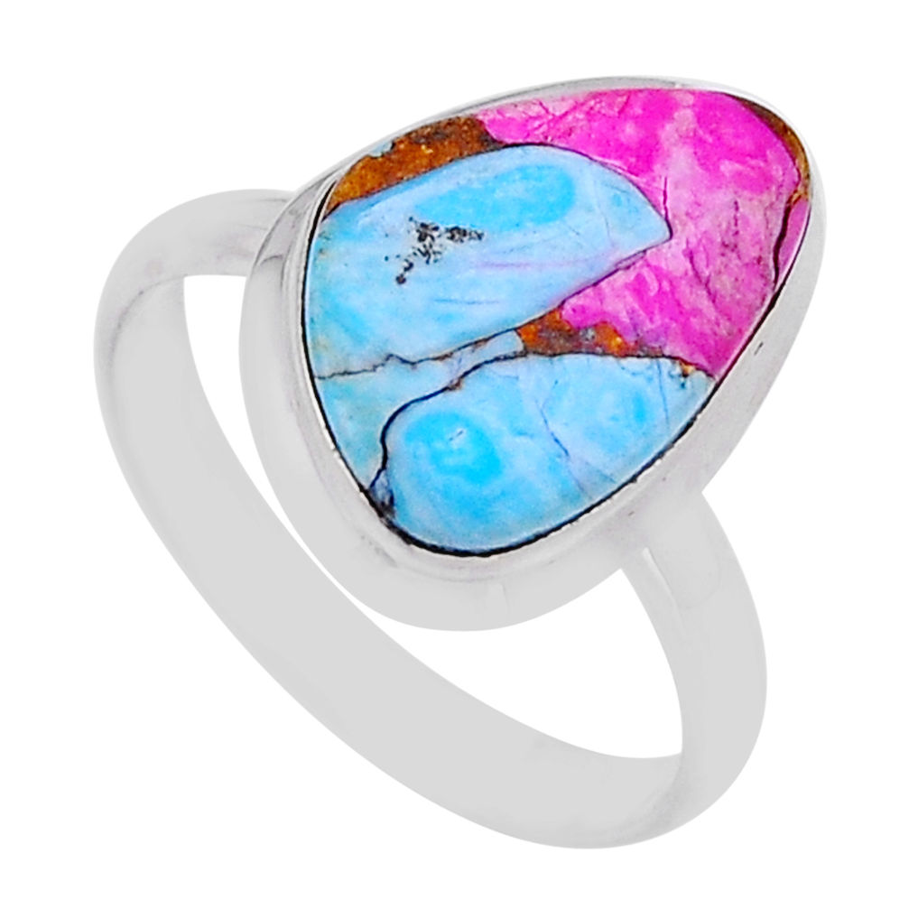 925 silver 10.58cts solitaire cotton candy turquoise fancy ring size 10.5 n54392
