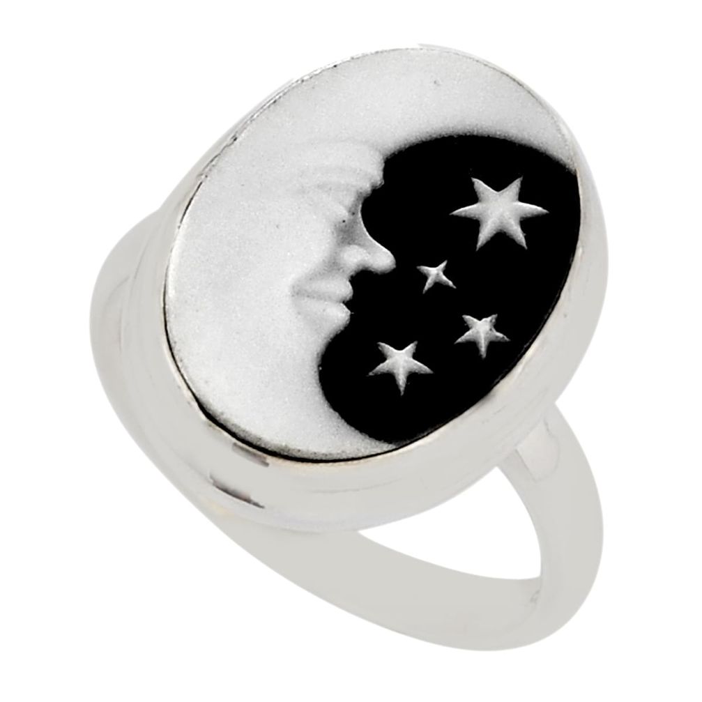 925 silver 9.98cts solitaire crescent moon star cameo oval ring size 9 y49551