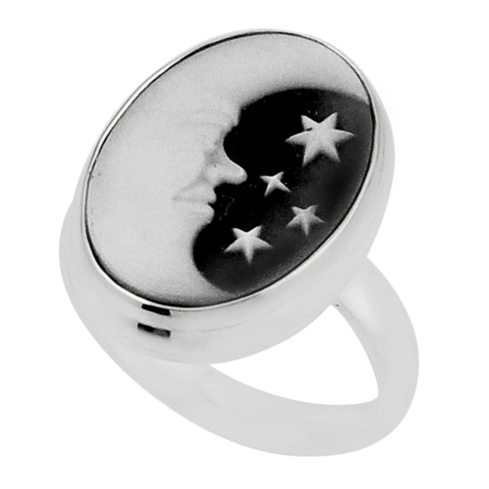 925 silver 7.29cts solitaire crescent moon star cameo oval ring size 7.5 y52051