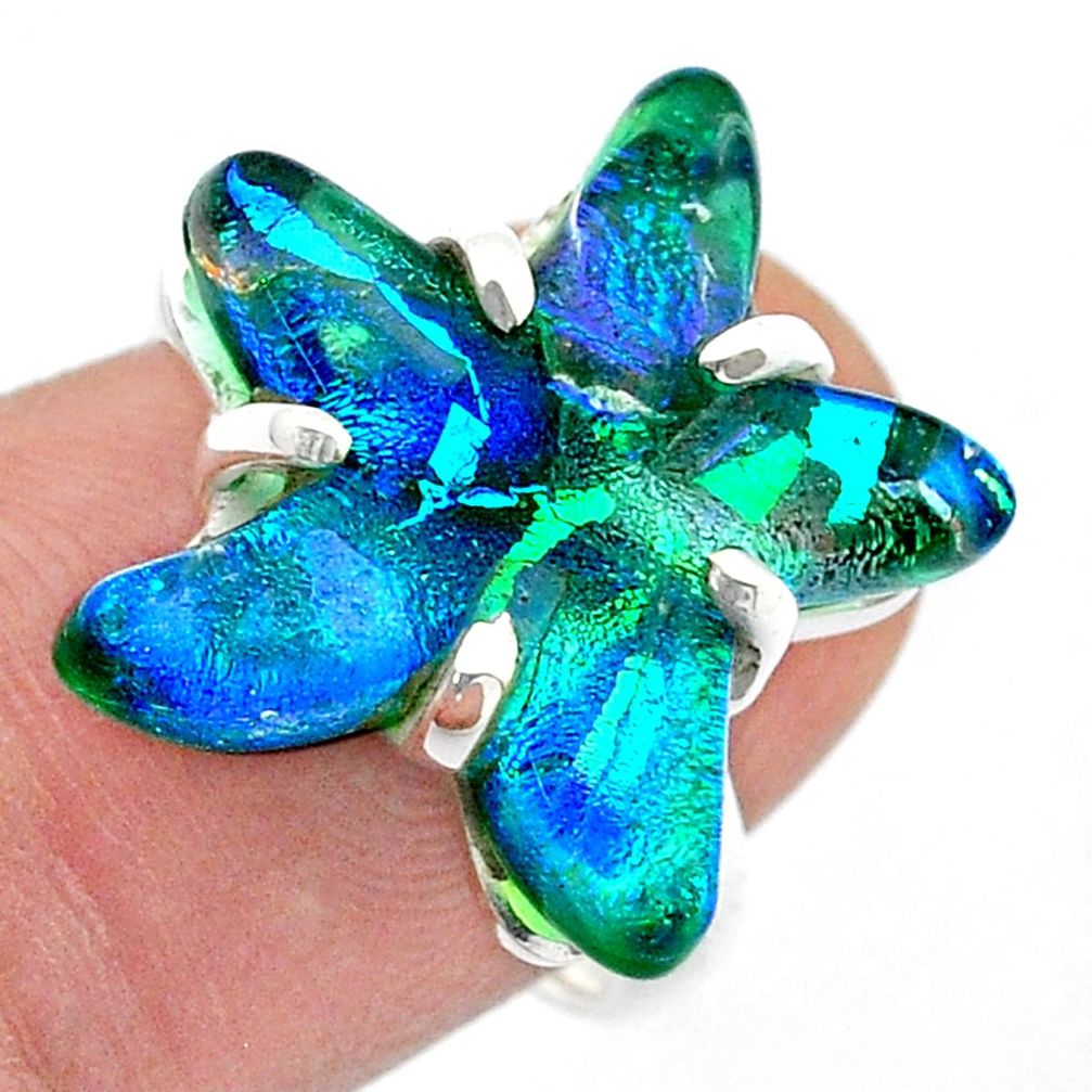 925 silver 11.46cts solitaire dichroic glass star fish ring size 7.5 u57740