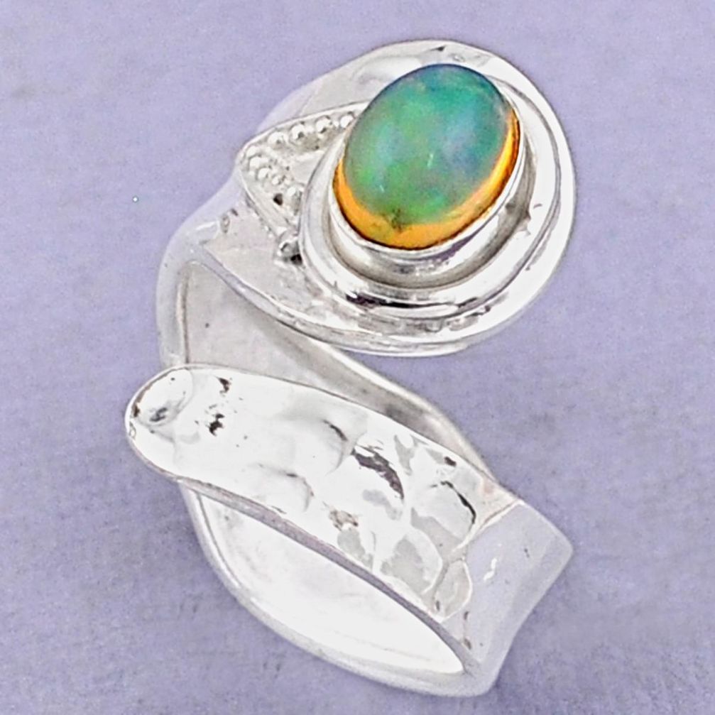 925 silver 2.12cts solitaire ethiopian opal oval adjustable ring size 7 t87956