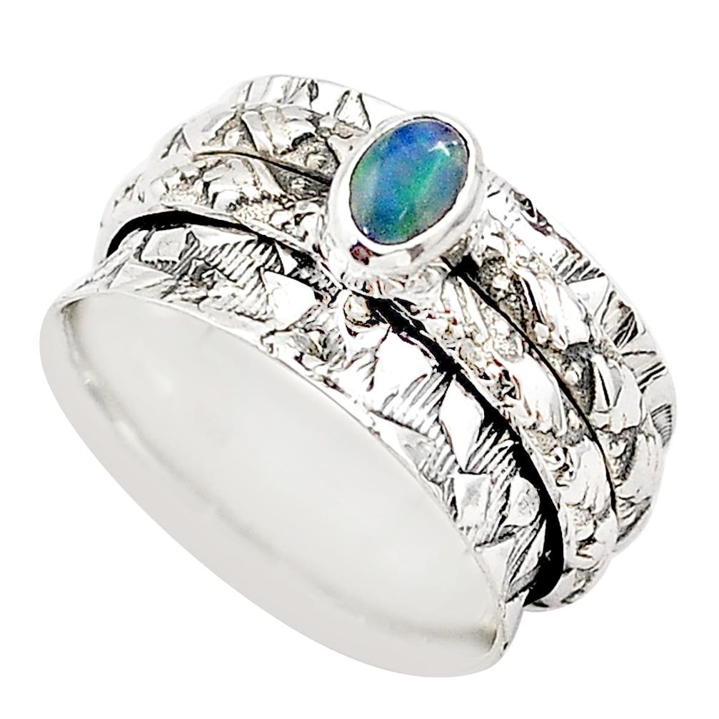 925 silver 1.04cts solitaire ethiopian opal spinner band ring size 8 t67720