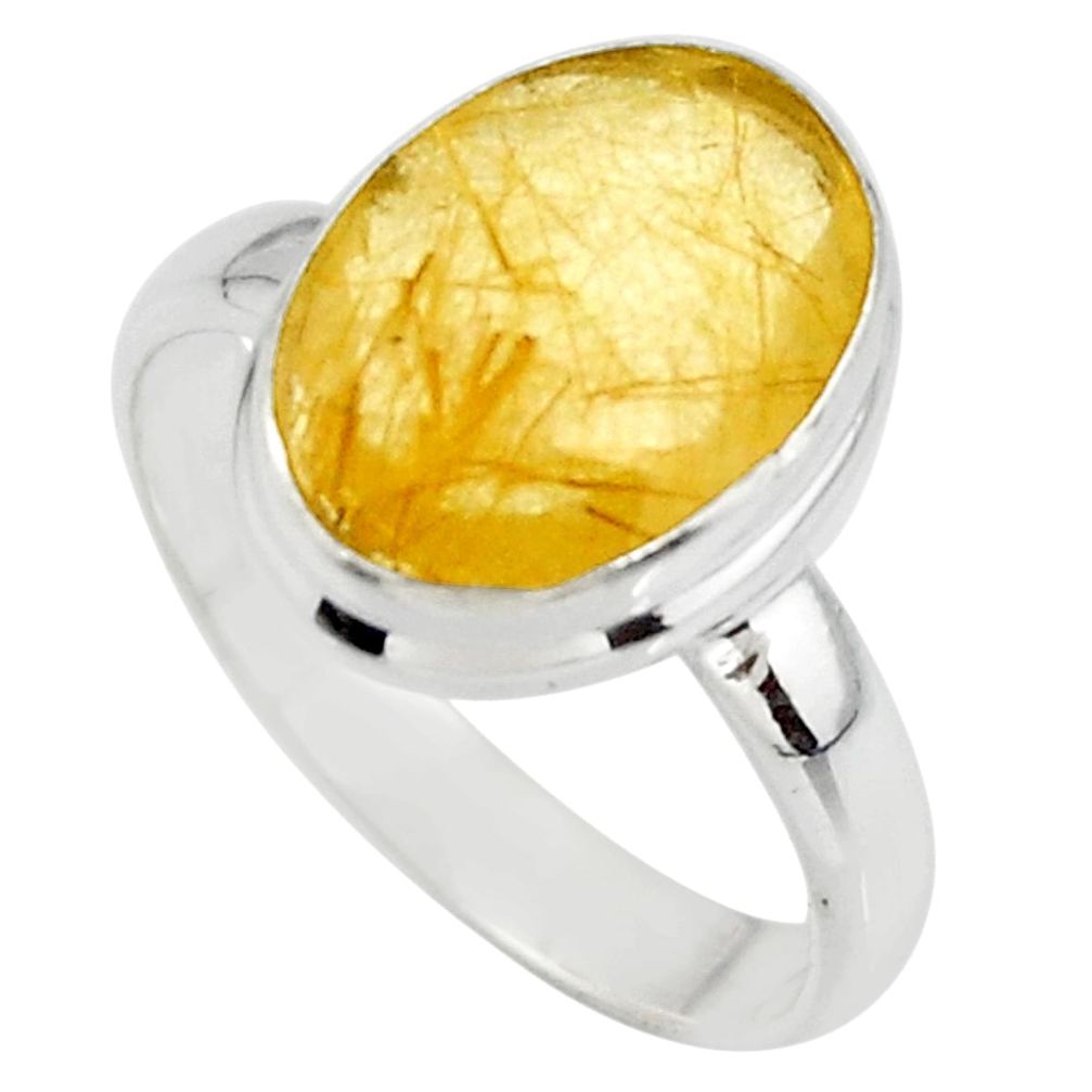 925 silver 6.72cts solitaire faceted golden rutile oval ring size 9 r51312