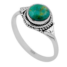 925 silver 2.24cts solitaire fine green turquoise round ring size 7.5 n47838