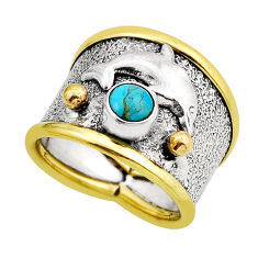 925 silver 0.72cts solitaire fine turquoise gold dolphin band ring size 6 y88025