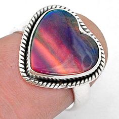 925 silver 3.63cts solitaire fine volcano aurora opal heart ring size 6 d50779