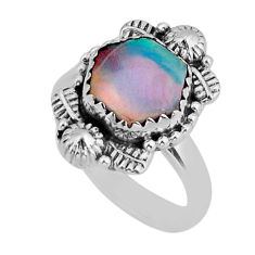 925 silver 2.55cts solitaire fine volcano aurora opal hexagon ring size 7 y73134