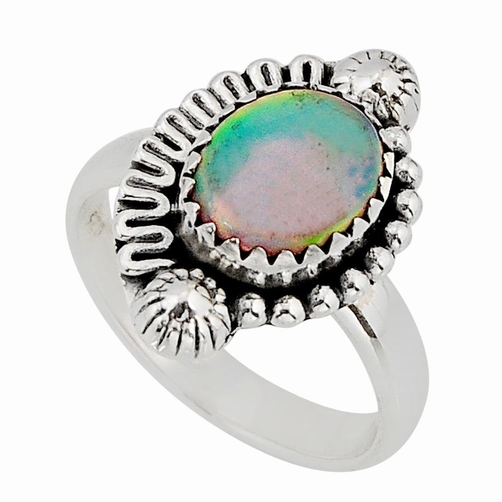 925 silver 2.56cts solitaire fine volcano aurora opal oval ring size 7.5 y76232