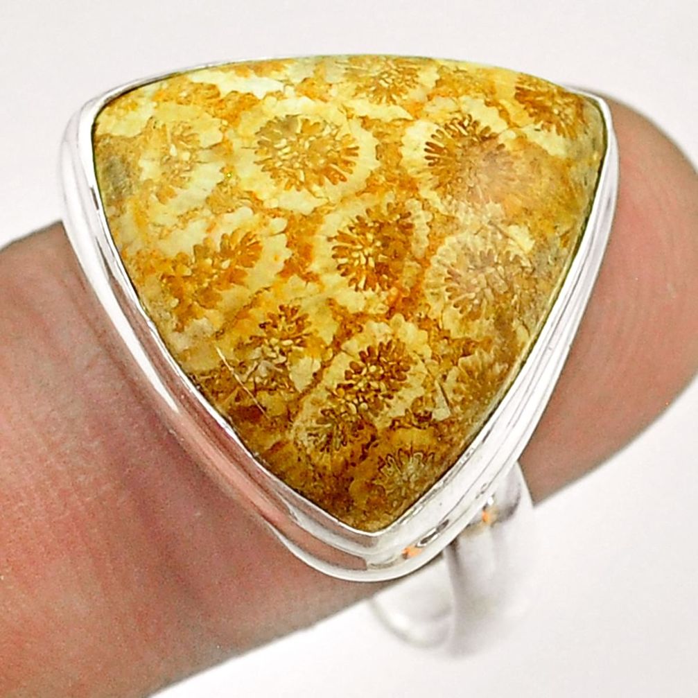 925 silver 16.17cts solitaire fossil coral petoskey stone ring size 10 t54372