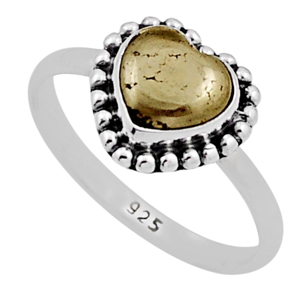 925 silver 3.10cts solitaire golden pyrite in magnetite heart ring size 9 n18065