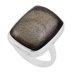 925 silver 15.69cts solitaire golden sheen black obsidian ring size 10 n31776