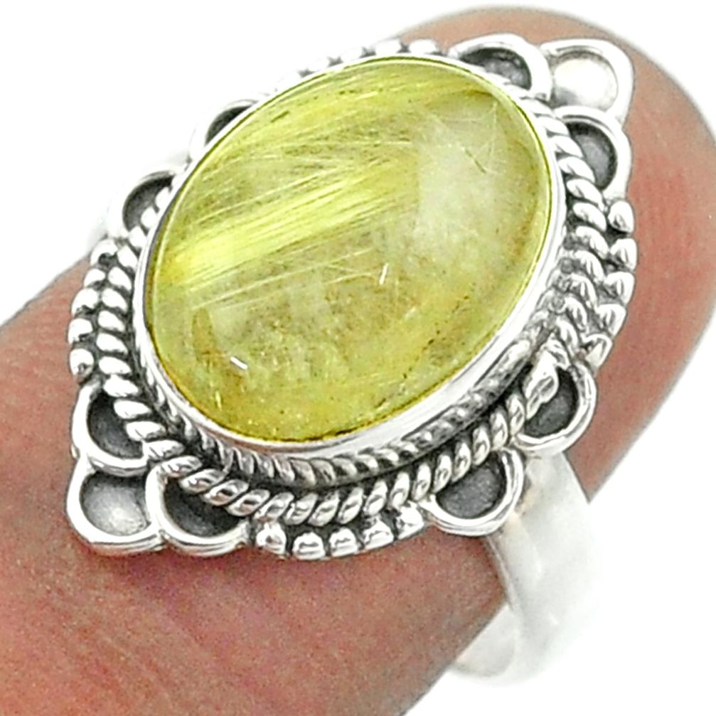 925 silver 5.53cts solitaire golden tourmaline rutile oval ring size 8 t55973