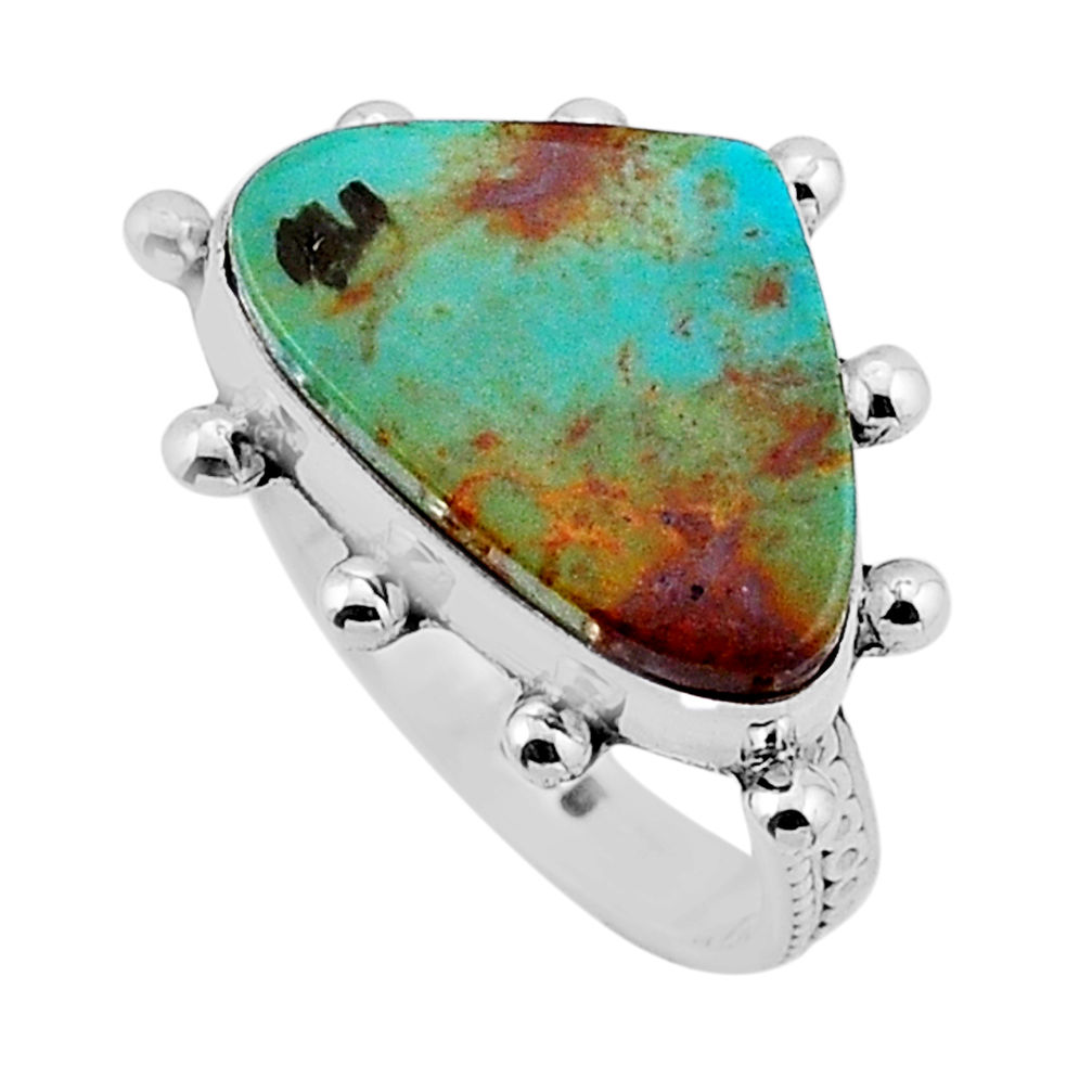 925 silver 6.60cts solitaire green arizona mohave turquoise ring size 7.5 n51859