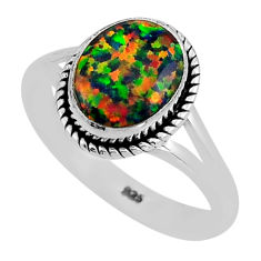 925 silver 1.94cts solitaire green australian opal (lab) oval ring size 8 y95110