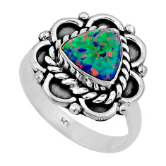 925 silver 2.42cts solitaire green australian opal (lab) ring size 7 y94550