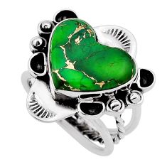 925 silver 10.18cts solitaire green copper turquoise heart ring size 8 n33280