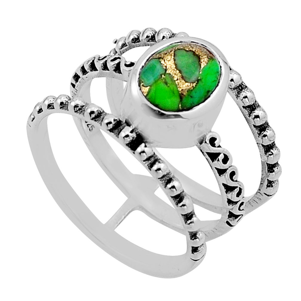 925 silver 2.97cts solitaire green copper turquoise oval ring size 8.5 n54917