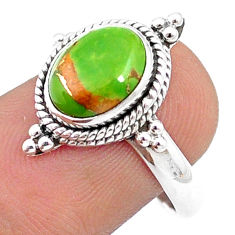 925 silver 4.13cts solitaire green copper turquoise oval ring size 7.5 u32355