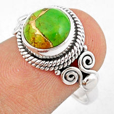 925 silver 4.42cts solitaire green copper turquoise round ring size 7 u29145