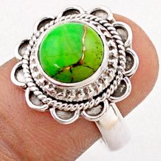 925 silver 4.94cts solitaire green copper turquoise round ring size 7.5 t80437