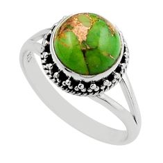 925 silver 4.40cts solitaire green copper turquoise round ring size 7.5 y88173