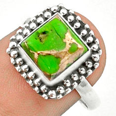925 silver 2.86cts solitaire green copper turquoise square ring size 8.5 u20928
