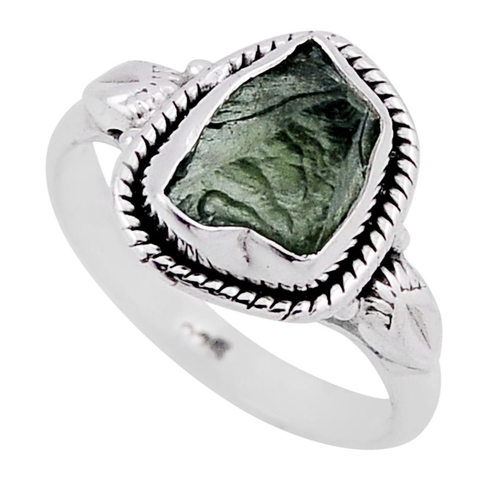 925 silver 2.92cts solitaire green moldavite (genuine czech) ring size 7 n36631