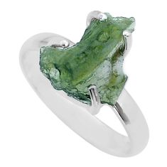 Clearance Sale- 925 silver 3.15cts solitaire green moldavite (genuine czech) ring size 7 u77968