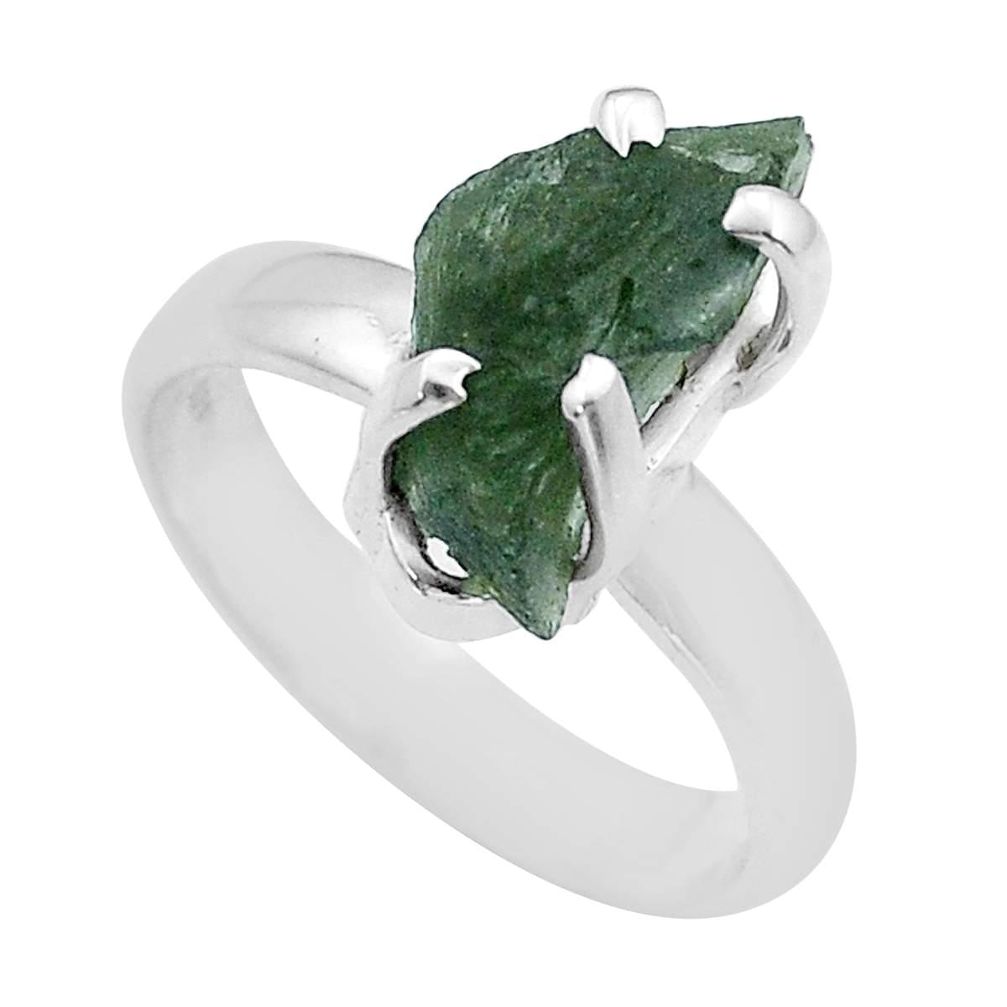 925 silver 4.69cts solitaire green moldavite (genuine czech) ring size 7 u78055