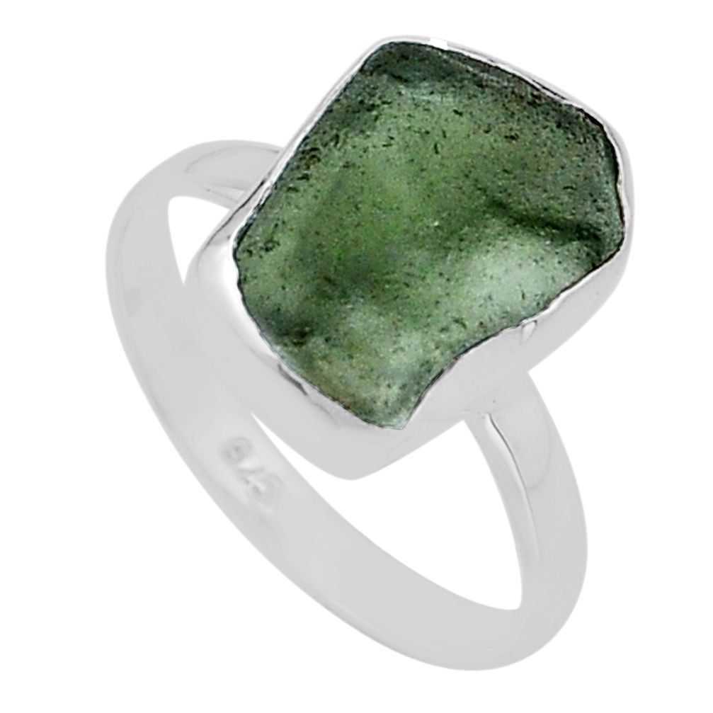 925 silver 4.51cts solitaire green moldavite (genuine czech) ring size 8 n48617