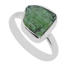 Clearance Sale- 925 silver 4.02cts solitaire green moldavite (genuine czech) ring size 8 u77917