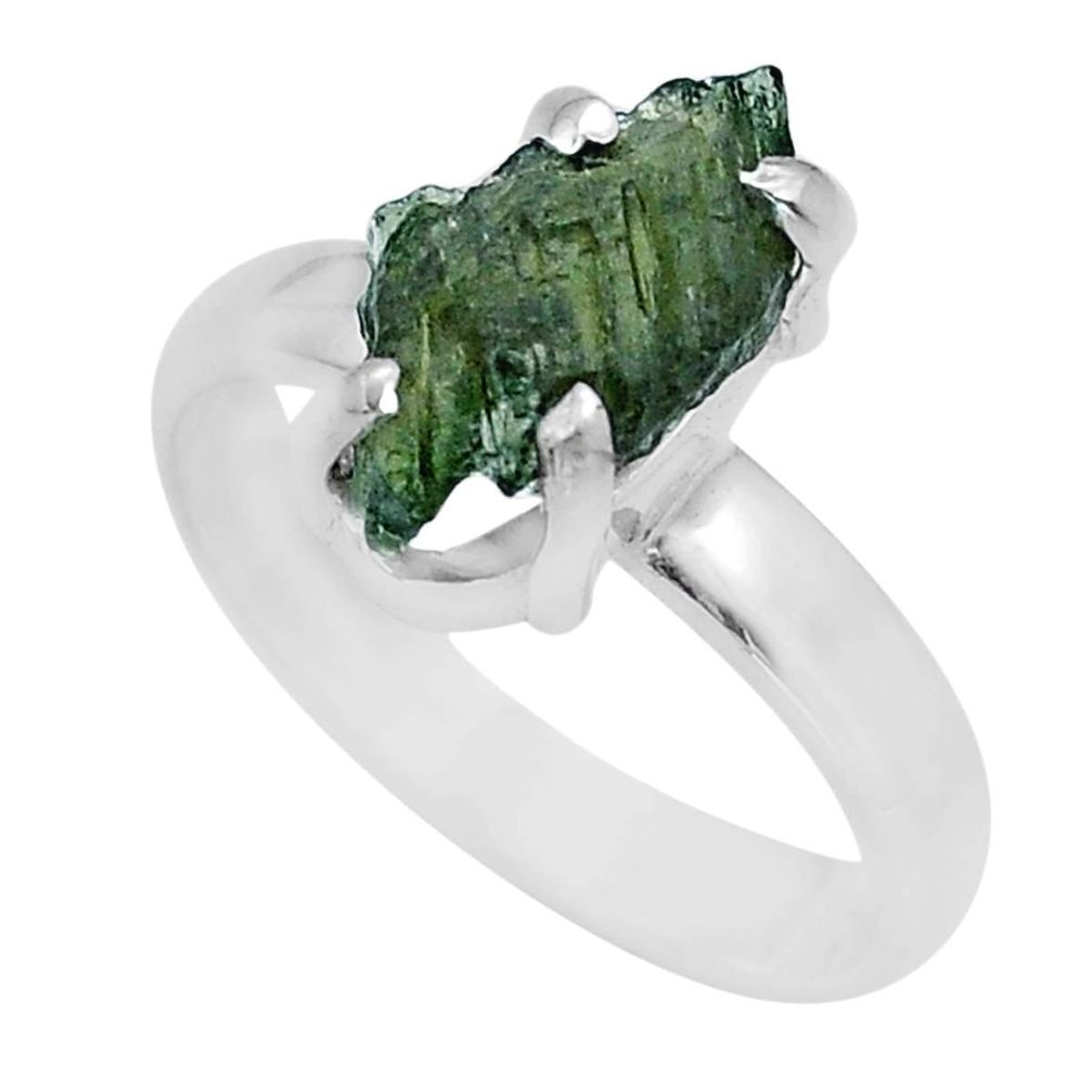 Clearance Sale- 925 silver 4.43cts solitaire green moldavite (genuine czech) ring size 8 u78034