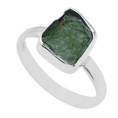 Clearance Sale- 925 silver 4.02cts solitaire green moldavite (genuine czech) ring size 9 u77907