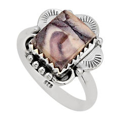 925 silver 3.91cts solitaire grey porcelain jasper (sci fi) ring size 7.5 n2369