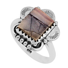 925 silver 4.16cts solitaire grey porcelain jasper (sci fi) ring size 6.5 n2379