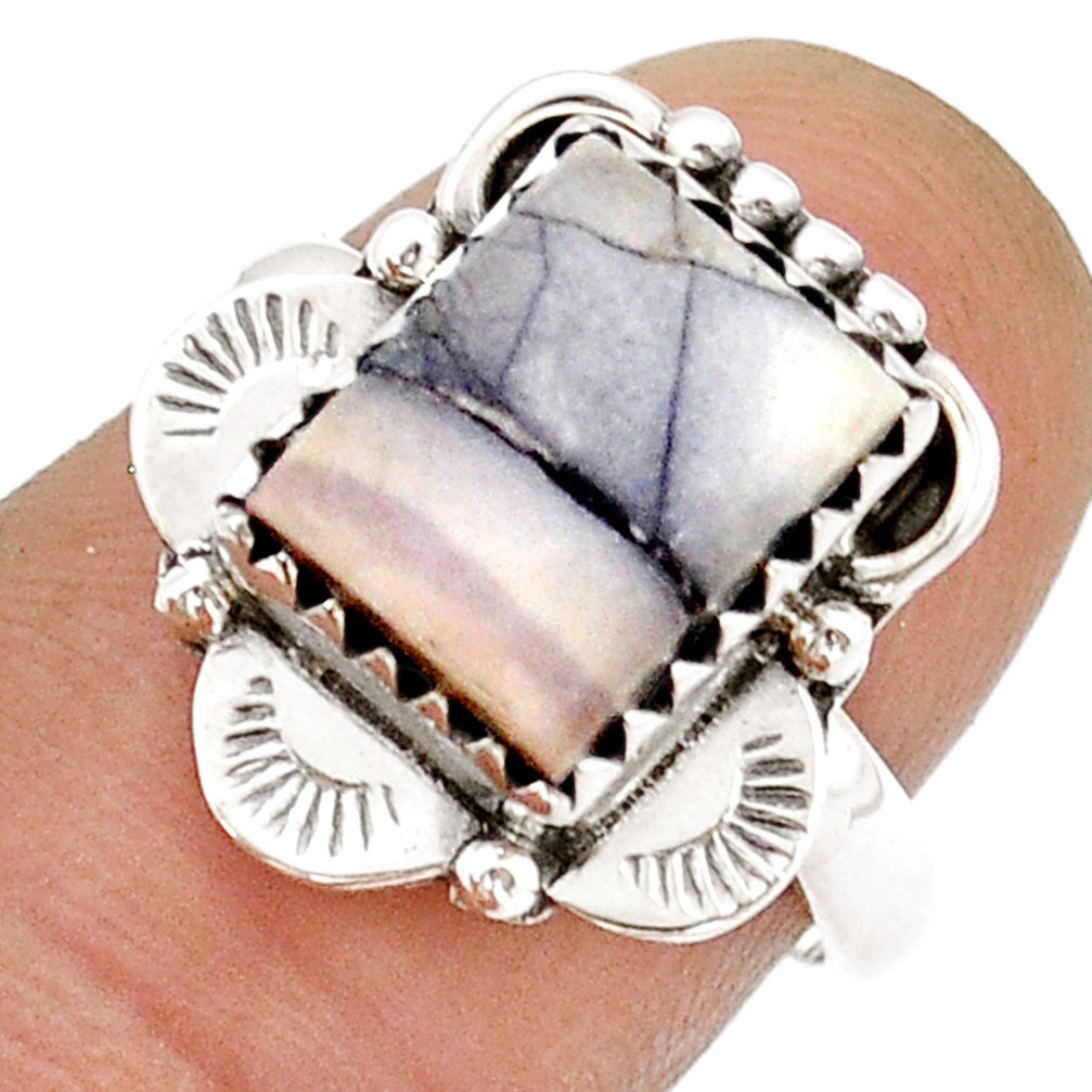 925 silver 4.33cts solitaire grey sonoran dendritic rhyolite ring size 7 u90603