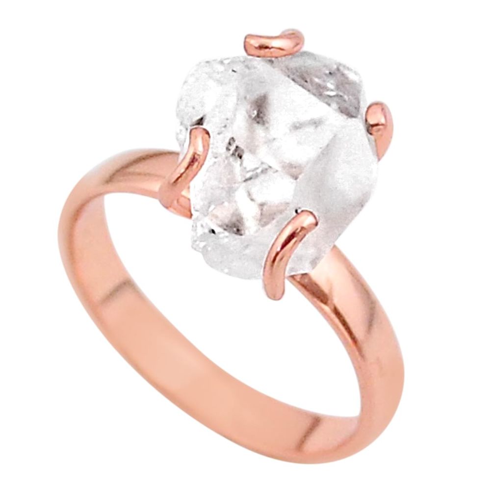 925 silver 5.23cts solitaire herkimer diamond 14k rose gold ring size 8 t49319