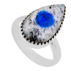 925 silver 7.70cts solitaire k2 blue (azurite in quartz) pear ring size 7 n50693