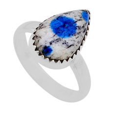 925 silver 4.64cts solitaire k2 blue (azurite in quartz) pear ring size 7 n53143