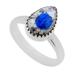 925 silver 4.27cts solitaire k2 blue (azurite in quartz) pear ring size 8 n50689