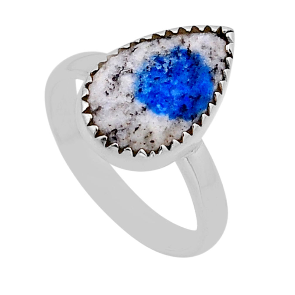 925 silver 5.98cts solitaire k2 blue (azurite in quartz) pear ring size 8 n53159