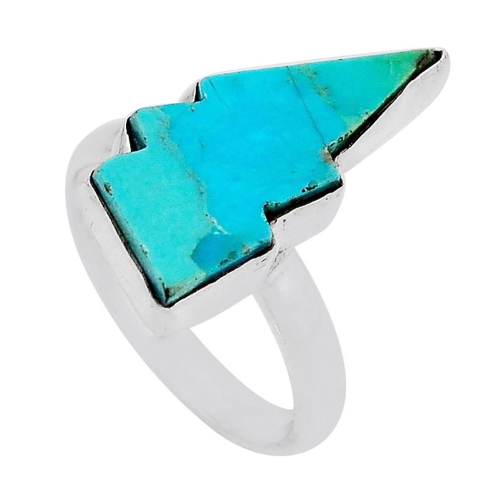 925 silver 7.53cts solitaire kingman turquoise thunderbolt ring size 9 n26655