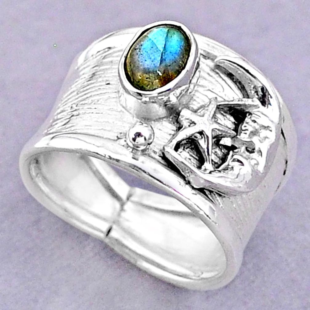 925 silver 1.47cts solitaire labradorite crescent moon star ring size 7 t32454