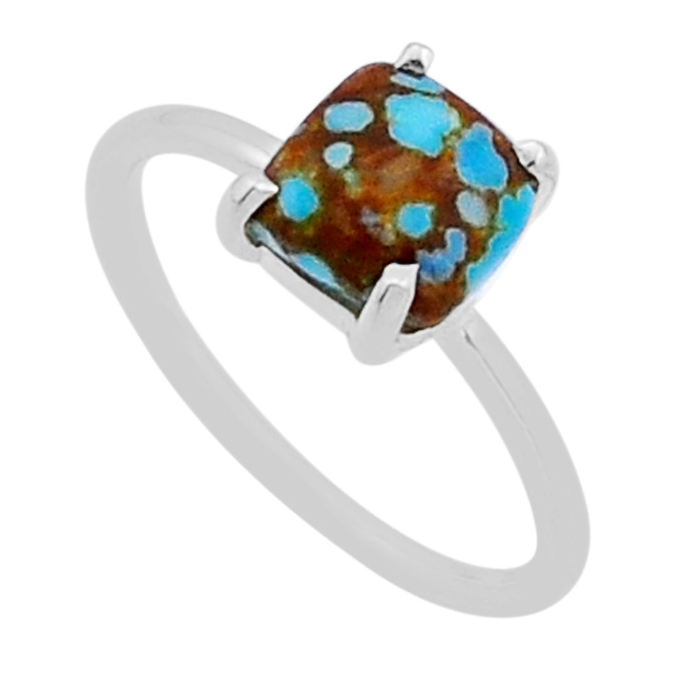 925 silver 1.87cts solitaire matrix royston turquoise cushion ring size 6 n53117