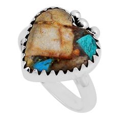 925 silver 8.33cts solitaire matrix royston turquoise heart ring size 7 n32307
