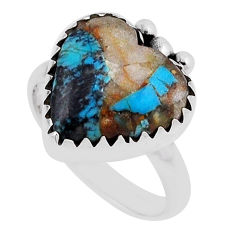 925 silver 8.05cts solitaire matrix royston turquoise heart ring size 7 n32313