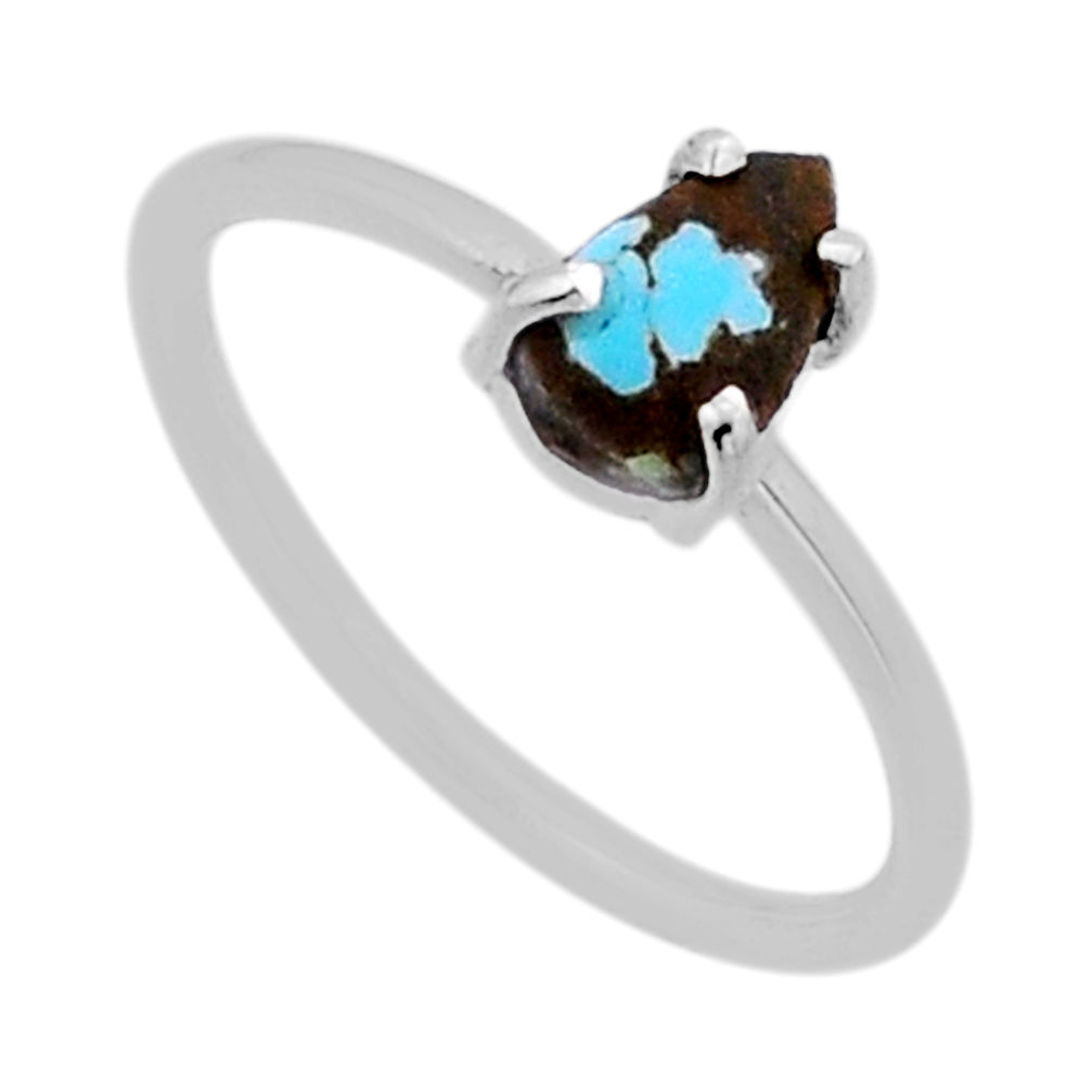 925 silver 1.09cts solitaire matrix royston turquoise pear ring size 6.5 n53115